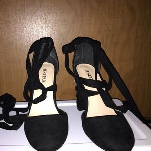 JustFab Flowery Lace Up Heels